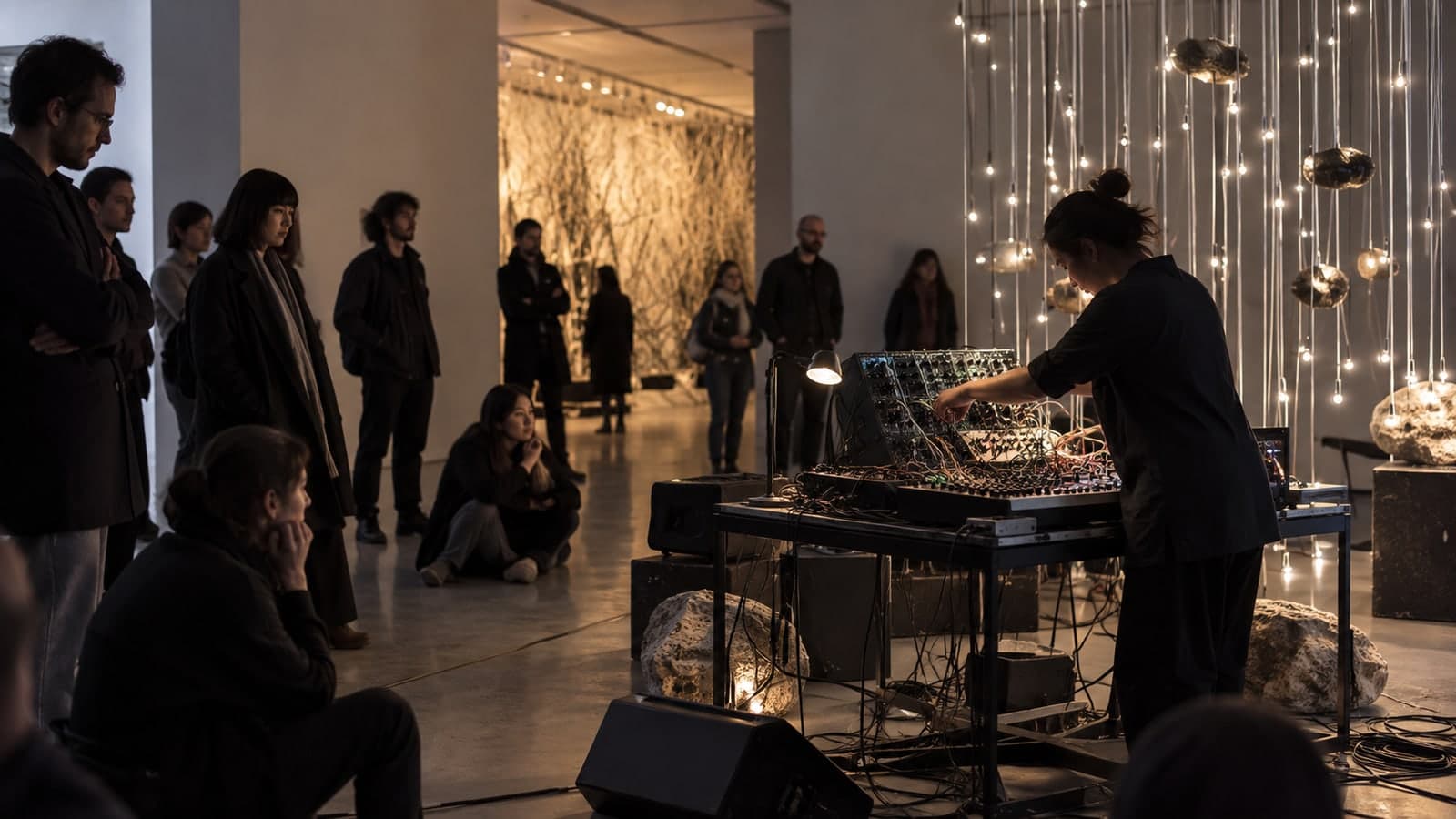 Visitors at a sound installation