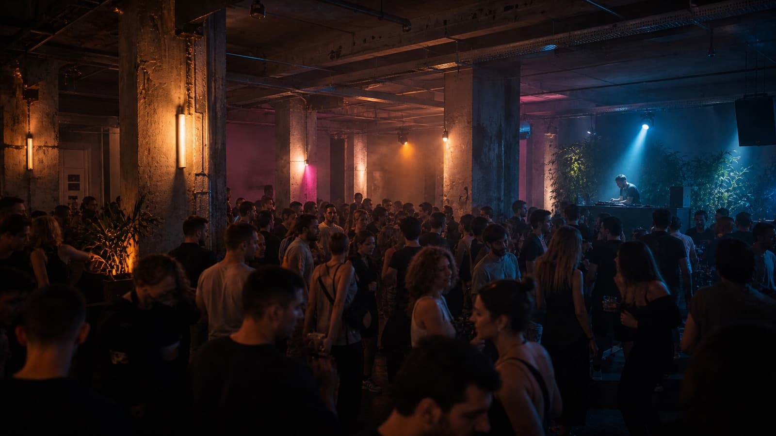 Rave in an industrial Viennese club hall